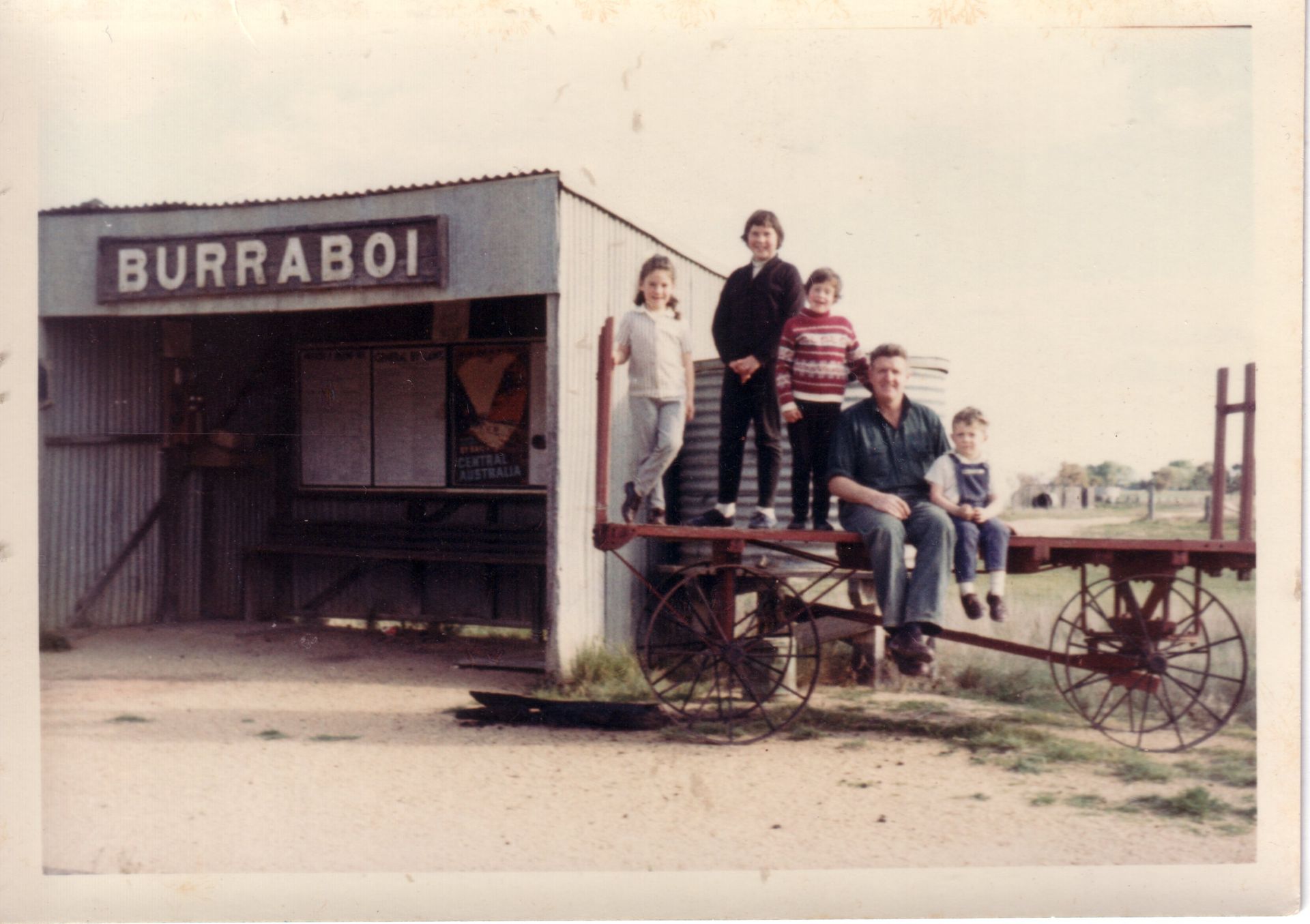 Cindy and Stacey Campbell,  Ross , Sue and Cherry Ellis at Burraboi NSW, late 1960's.