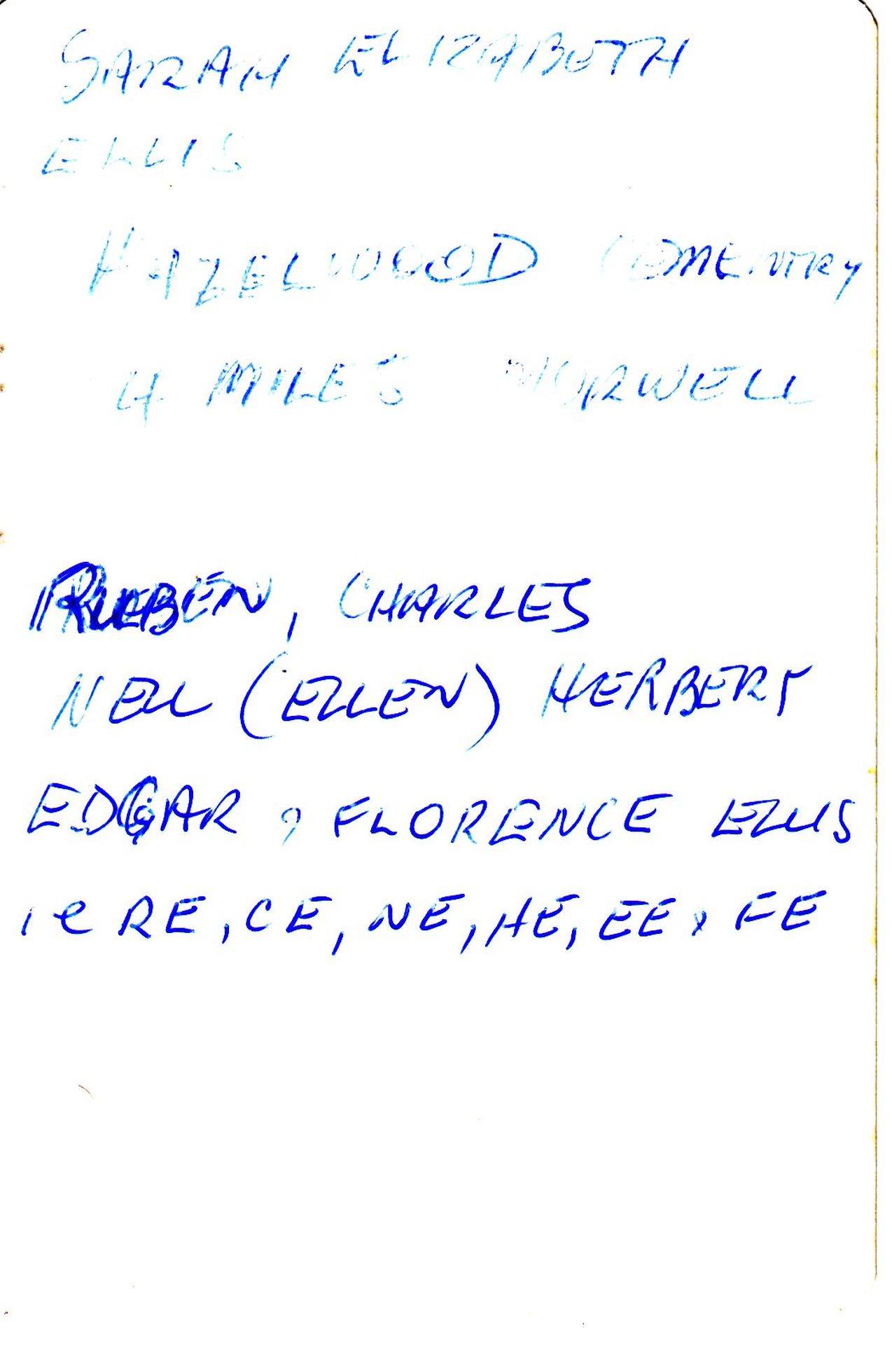  Sarah Elizabeth Ellis (nee Howlett)  headstone (back of photo)