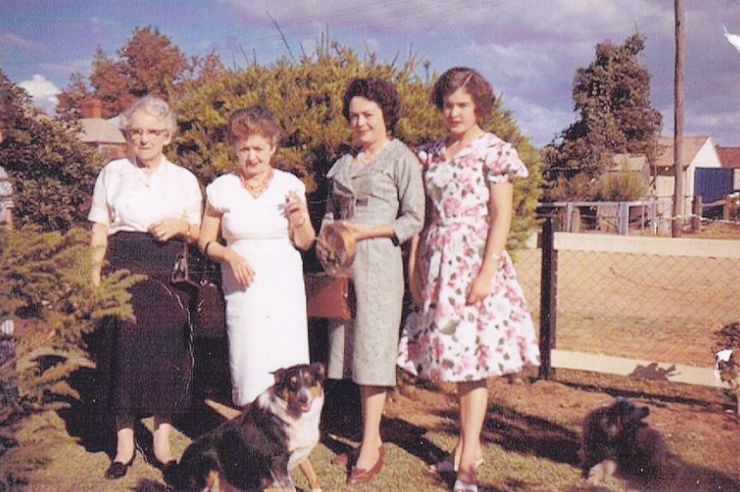 Mary Jane Campbell and daughters Anne and Margaret, and Margaret's daughter Delphine McHugh (nee Martin), at Dubbo in 1962.