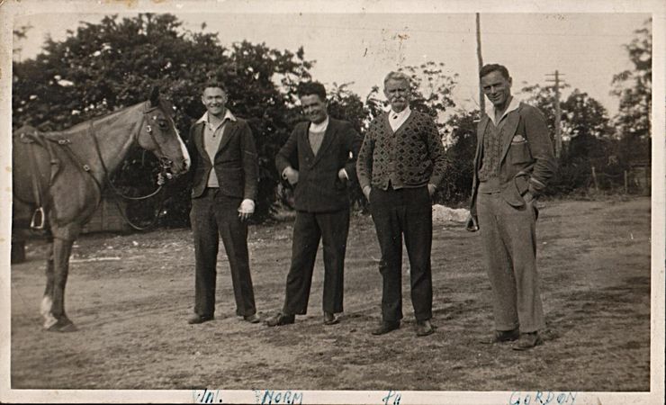 (From left) Wallace McDonald Campbell, b. 23 October 1916, Lockhart, NSW; Norman McLean Campbell, b. 24 August 1903, Meeniyan, Victoria, d. 13 February 1991, Reservior, Victoria (my Grandpa); Alexander Duncan Campbell; Gordon Duncan Campbell, b. 3 December 1901, Meeniyan, Victoria.